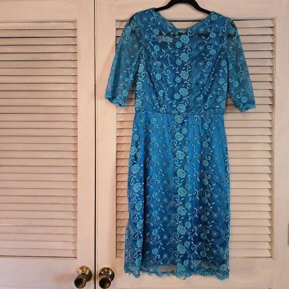JJ's House Peacock Blue Reteo Style Dress Small 4/6 - Picture 1 of 8